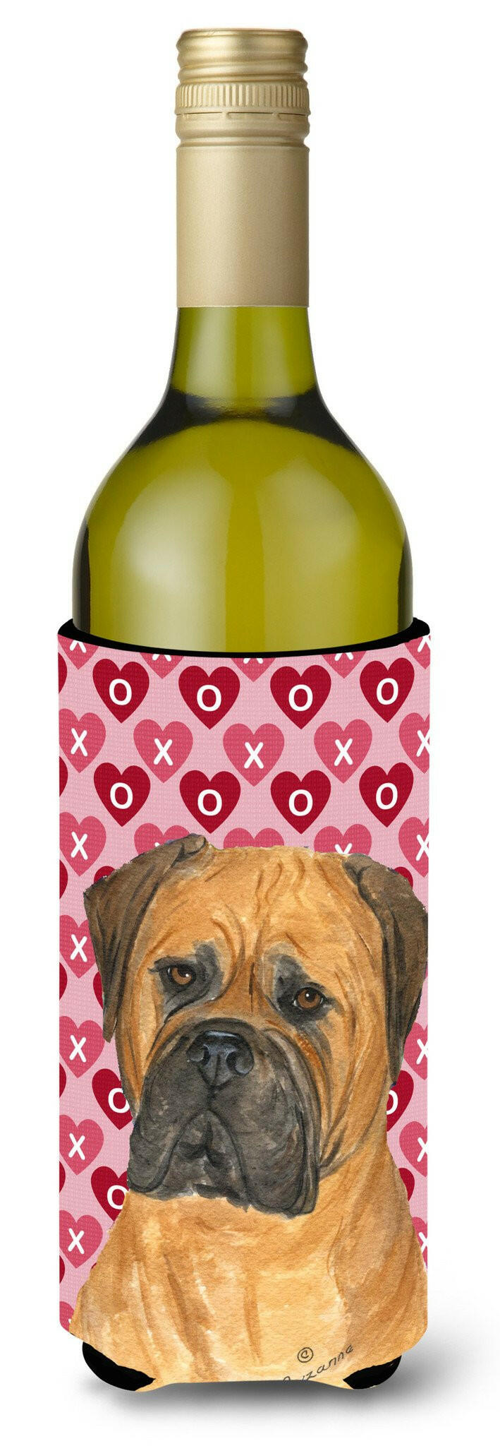 Bullmastiff Hearts Love and Valentine&#39;s Day Portrait Wine Bottle Beverage Insulator Beverage Insulator Hugger by Caroline&#39;s Treasures