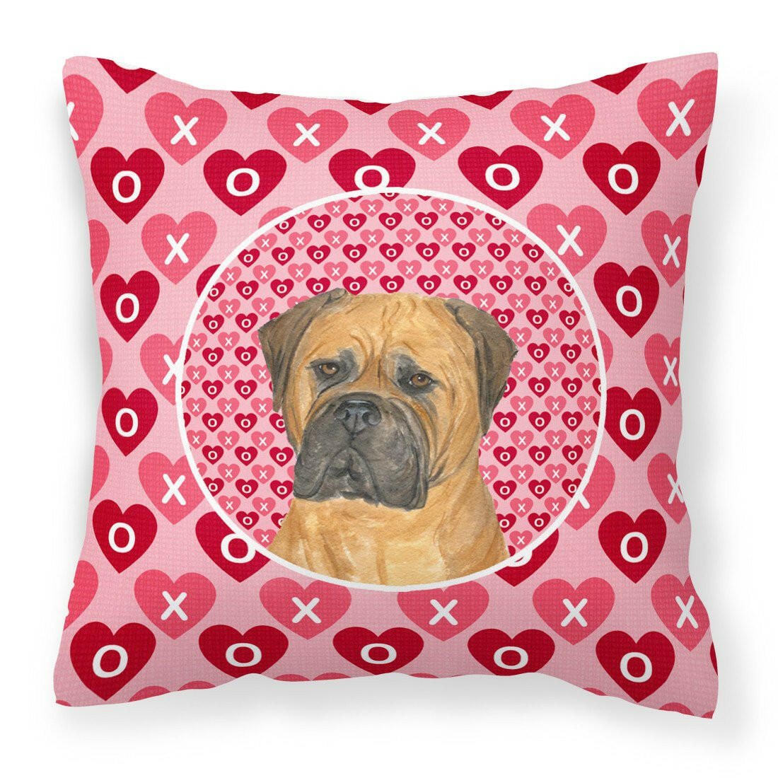 Bullmastiff Hearts Love and Valentine&#39;s Day Portrait Fabric Decorative Pillow SS4517PW1414 by Caroline&#39;s Treasures