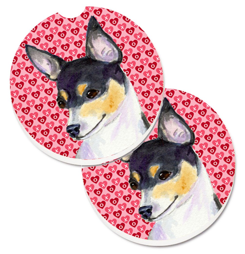 Chihuahua Hearts Love and Valentine&#39;s Day Portrait Set of 2 Cup Holder Car Coasters SS4518CARC by Caroline&#39;s Treasures