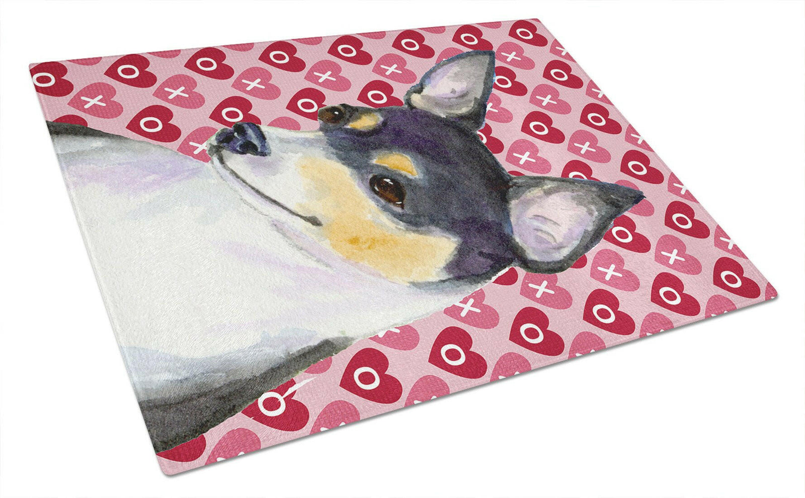 Chihuahua Hearts Love and Valentine's Day Portrait Glass Cutting Board Large by Caroline's Treasures