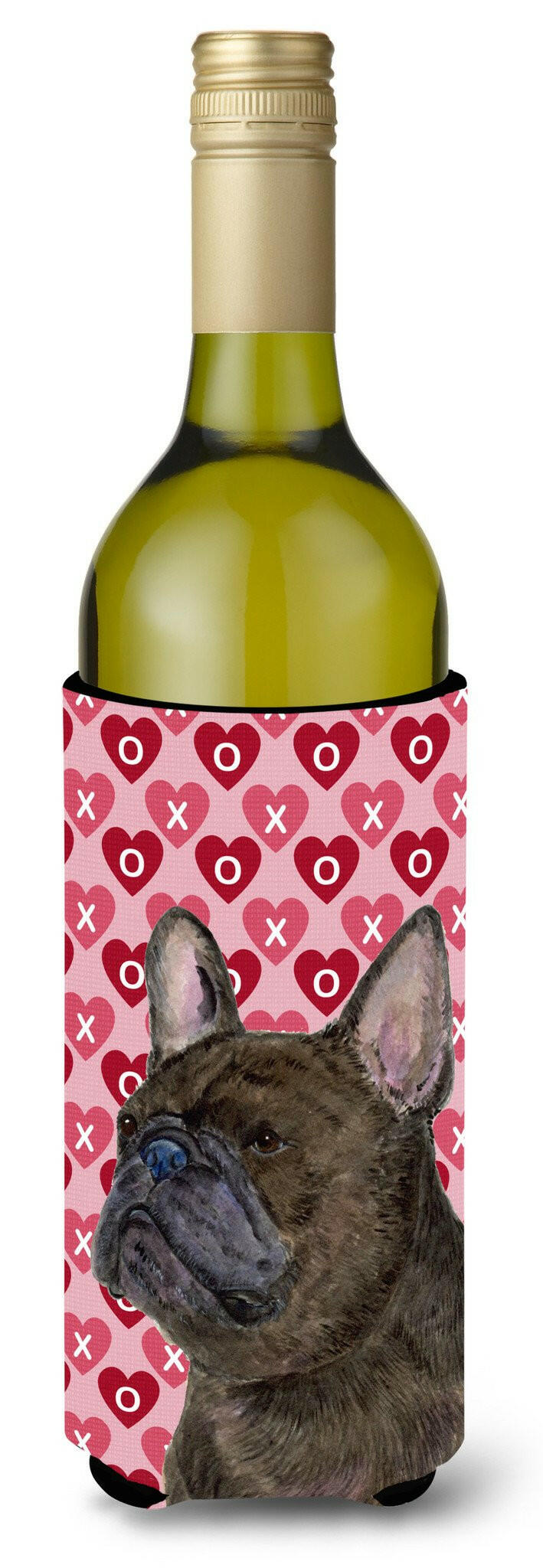 French Bulldog Hearts Love and Valentine&#39;s Day Wine Bottle Beverage Insulator Beverage Insulator Hugger by Caroline&#39;s Treasures