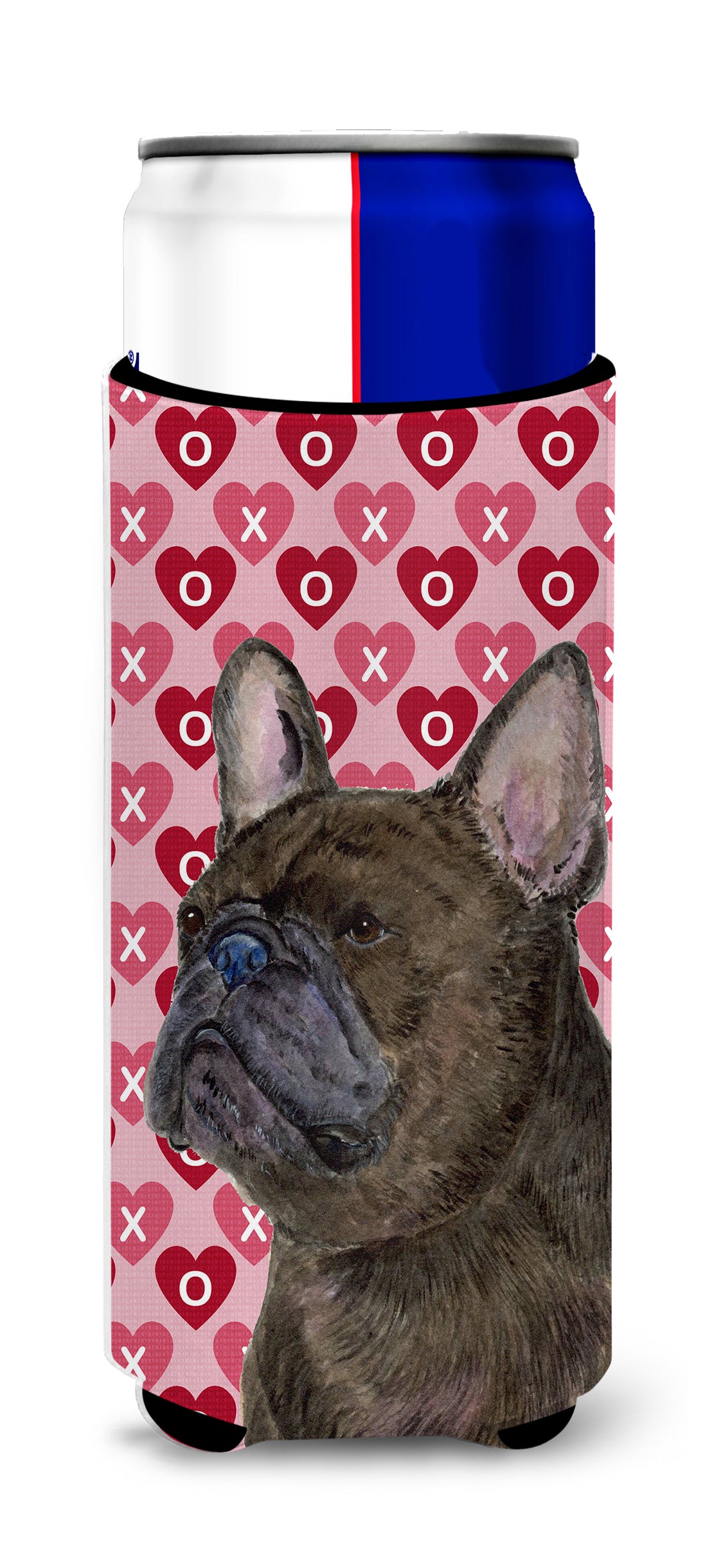 French Bulldog Hearts Love and Valentine&#39;s Day Portrait Ultra Beverage Insulators for slim cans SS4519MUK.