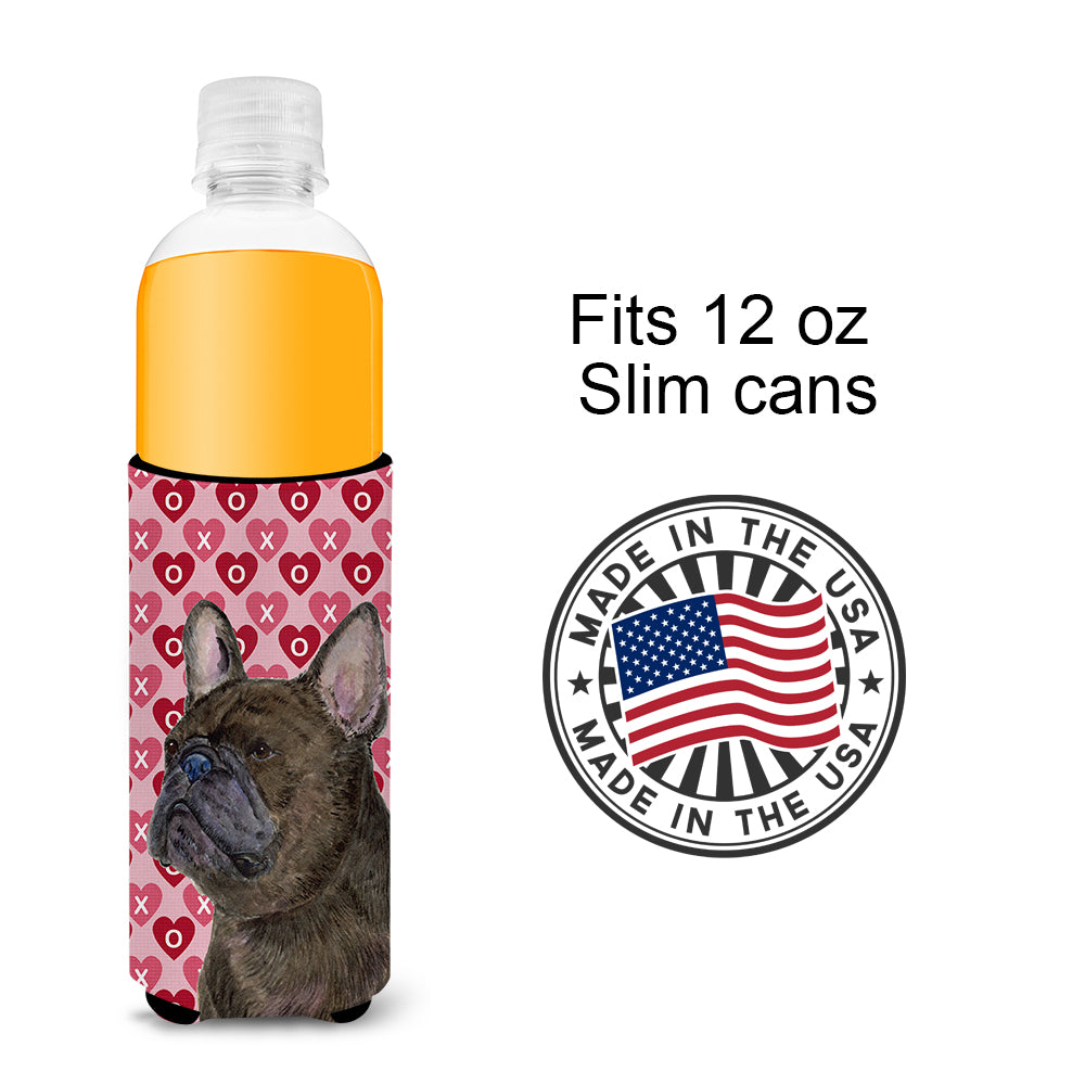 French Bulldog Hearts Love and Valentine's Day Portrait Ultra Beverage Insulators for slim cans SS4519MUK.
