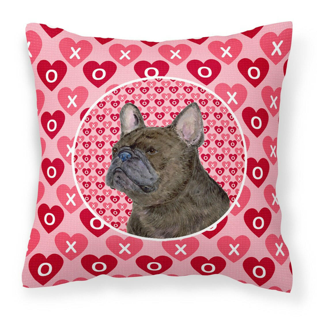 French Bulldog Hearts Love and Valentine's Day Portrait Fabric Decorative Pillow SS4519PW1414 by Caroline's Treasures