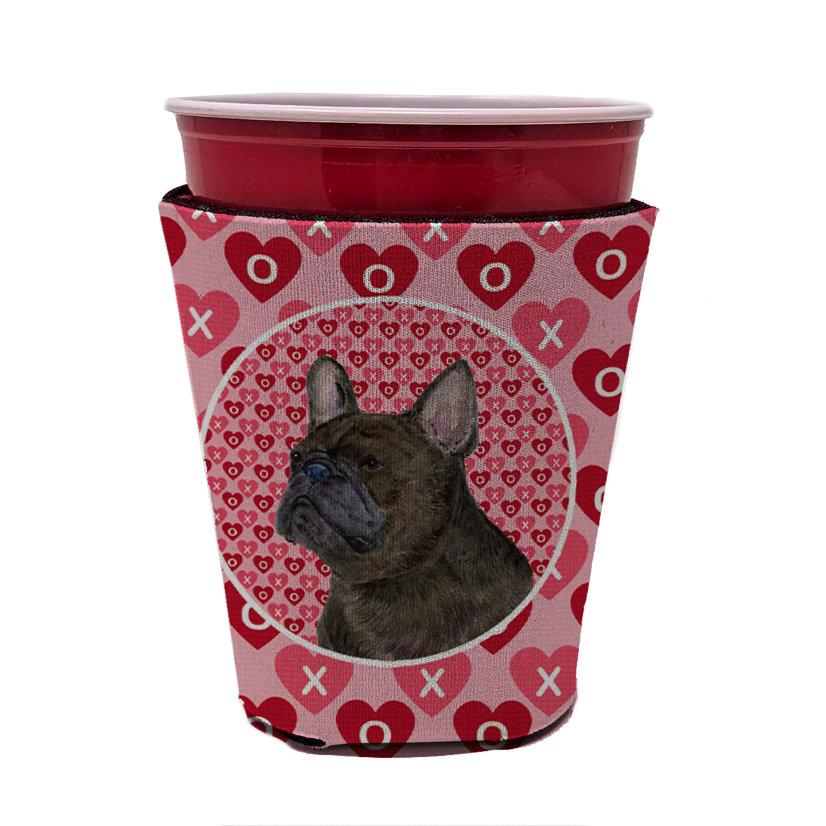 French Bulldog  Red Cup Beverage Insulator Hugger