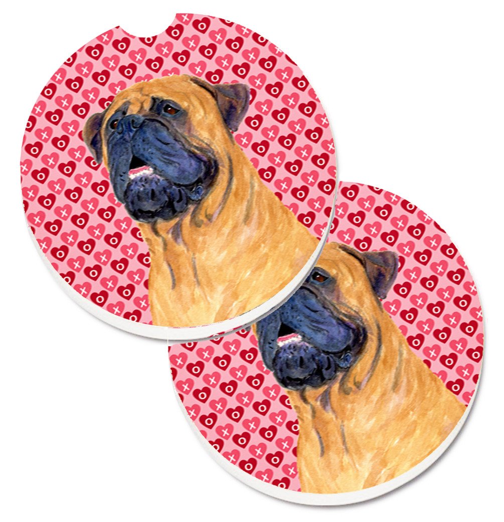 Mastiff Hearts Love and Valentine&#39;s Day Portrait Set of 2 Cup Holder Car Coasters SS4520CARC by Caroline&#39;s Treasures