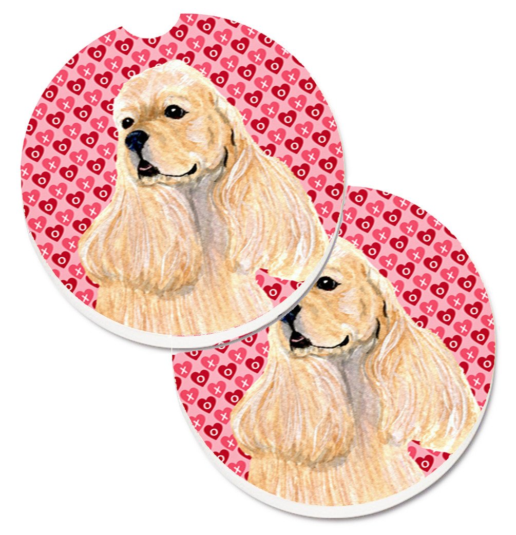 Buff Cocker Spaniel Hearts Love Valentine&#39;s Day Set of 2 Cup Holder Car Coasters SS4522CARC by Caroline&#39;s Treasures