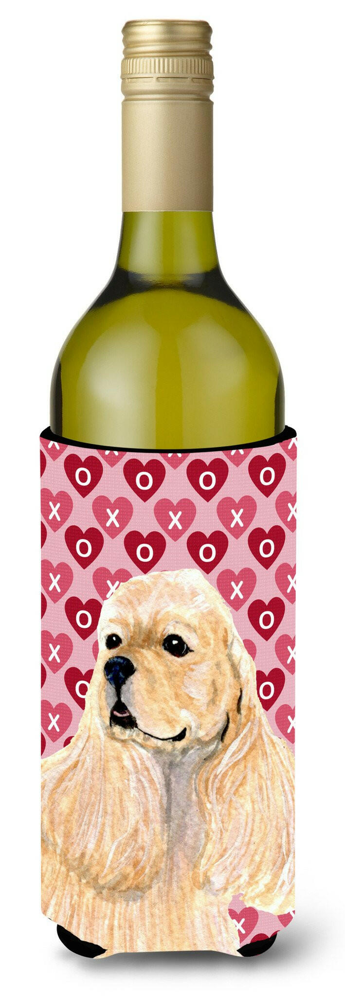 Buff Cocker Spaniel Hearts Love Valentine&#39;s Day Wine Bottle Beverage Insulator Beverage Insulator Hugger by Caroline&#39;s Treasures