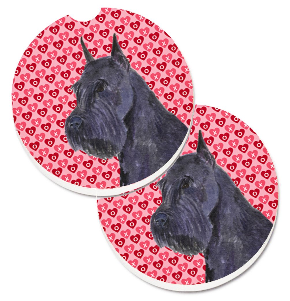 Schnauzer Hearts Love and Valentine&#39;s Day Portrait Set of 2 Cup Holder Car Coasters SS4523CARC by Caroline&#39;s Treasures