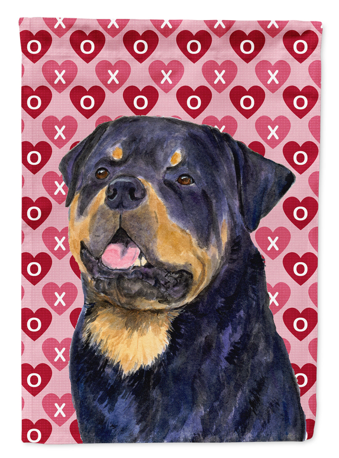 Rottweiler Hearts Love and Valentine's Day Portrait Flag Garden Size