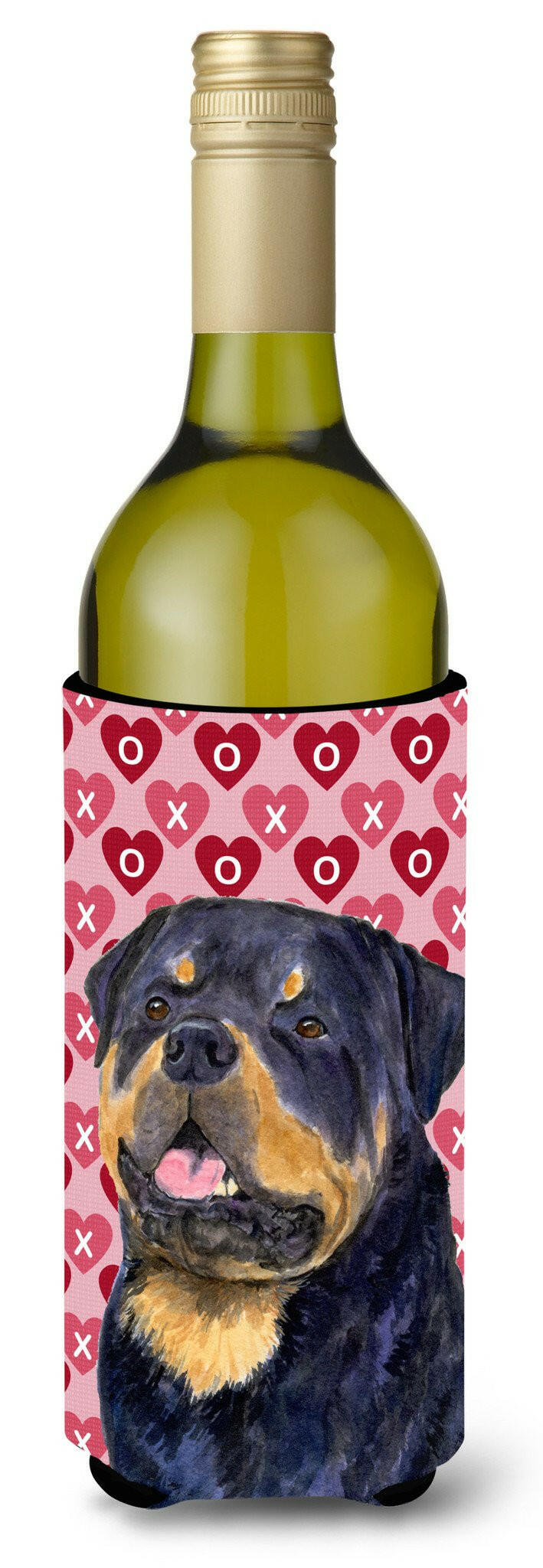 Rottweiler Hearts Love and Valentine&#39;s Day Portrait Wine Bottle Beverage Insulator Beverage Insulator Hugger by Caroline&#39;s Treasures