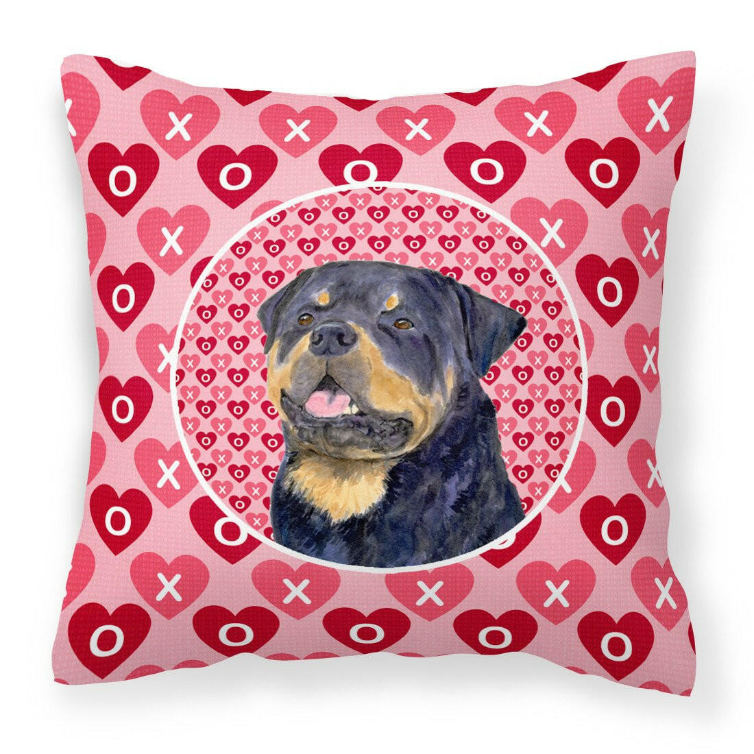 Rottweiler Hearts Love and Valentine&#39;s Day Portrait Fabric Decorative Pillow SS4524PW1414 by Caroline&#39;s Treasures