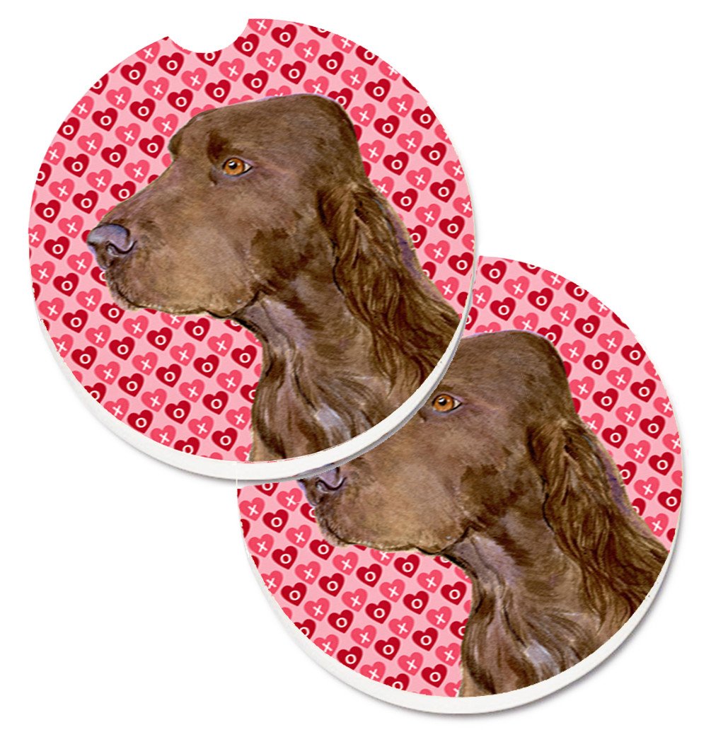 Field Spaniel Hearts Love and Valentine's Day Portrait Set of 2 Cup Holder Car Coasters SS4525CARC by Caroline's Treasures