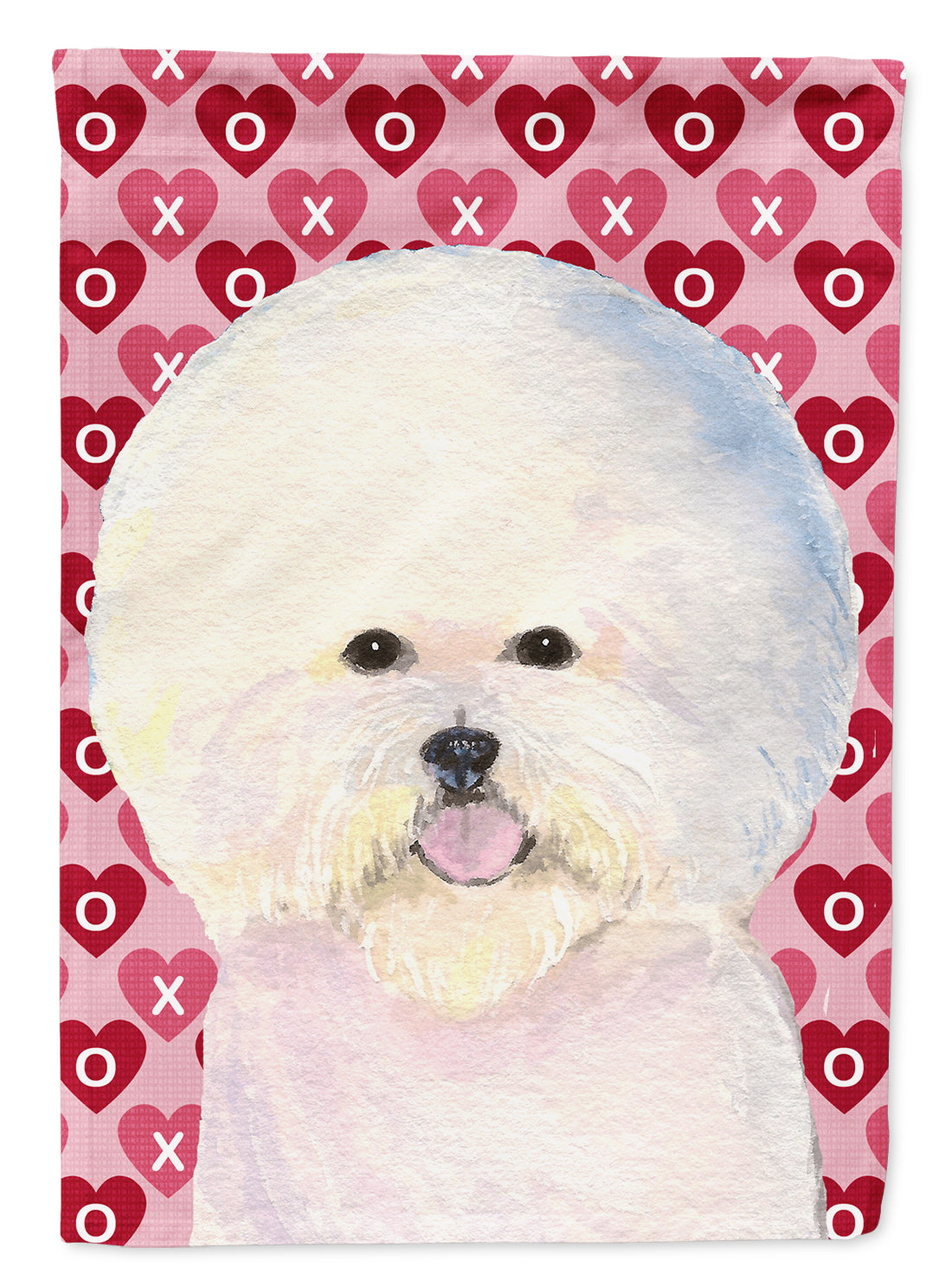 Bichon Frise Hearts Love and Valentine&#39;s Day Portrait Flag Canvas House Size  the-store.com.