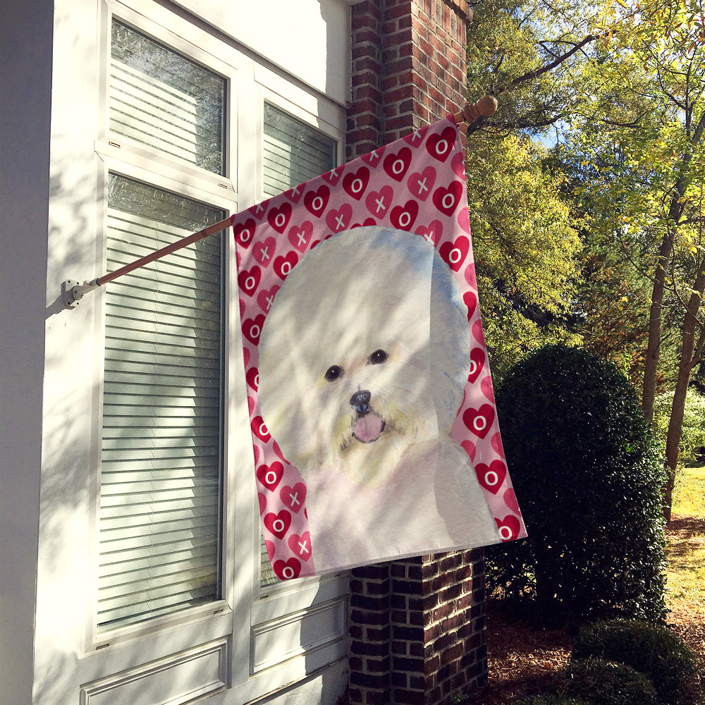 Bichon Frise Hearts Love and Valentine's Day Portrait Flag Canvas House Size  the-store.com.