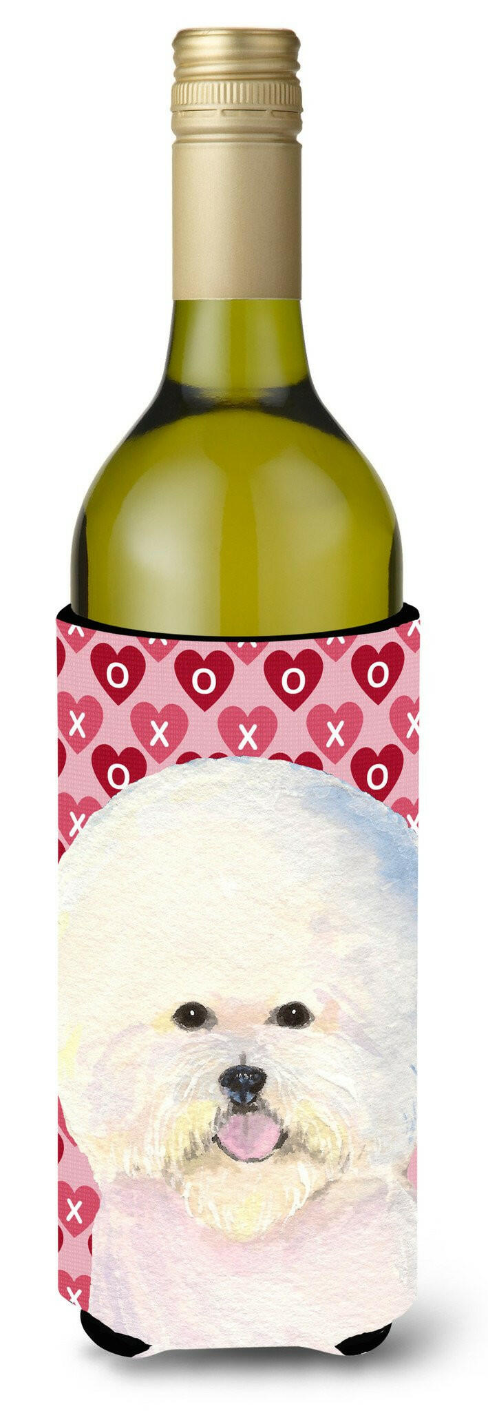 Bichon Frise Hearts Love and Valentine&#39;s Day  Wine Bottle Beverage Insulator Beverage Insulator Hugger by Caroline&#39;s Treasures