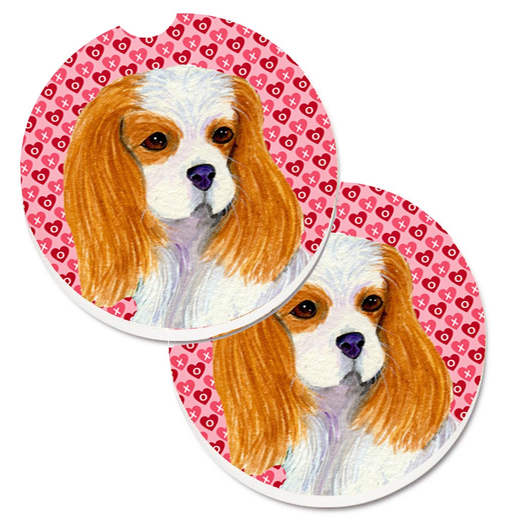 Cavalier Spaniel Hearts Love and Valentine&#39;s Day Portrait Set of 2 Cup Holder Car Coasters SS4527CARC by Caroline&#39;s Treasures