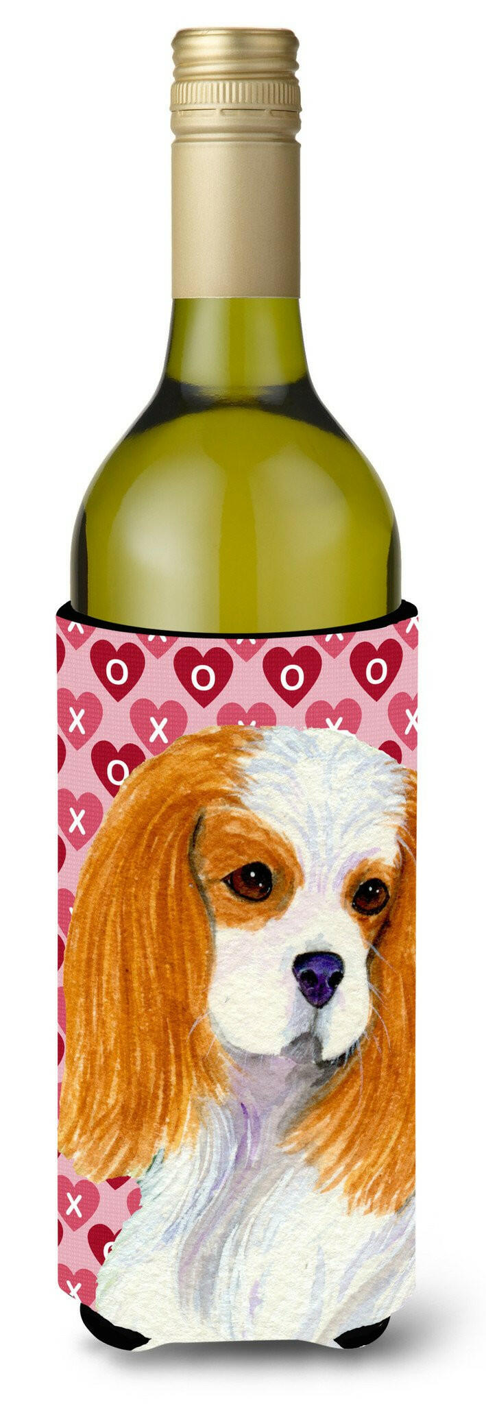 Cavalier Spaniel Hearts Love and Valentine&#39;s Day  Wine Bottle Beverage Insulator Beverage Insulator Hugger by Caroline&#39;s Treasures