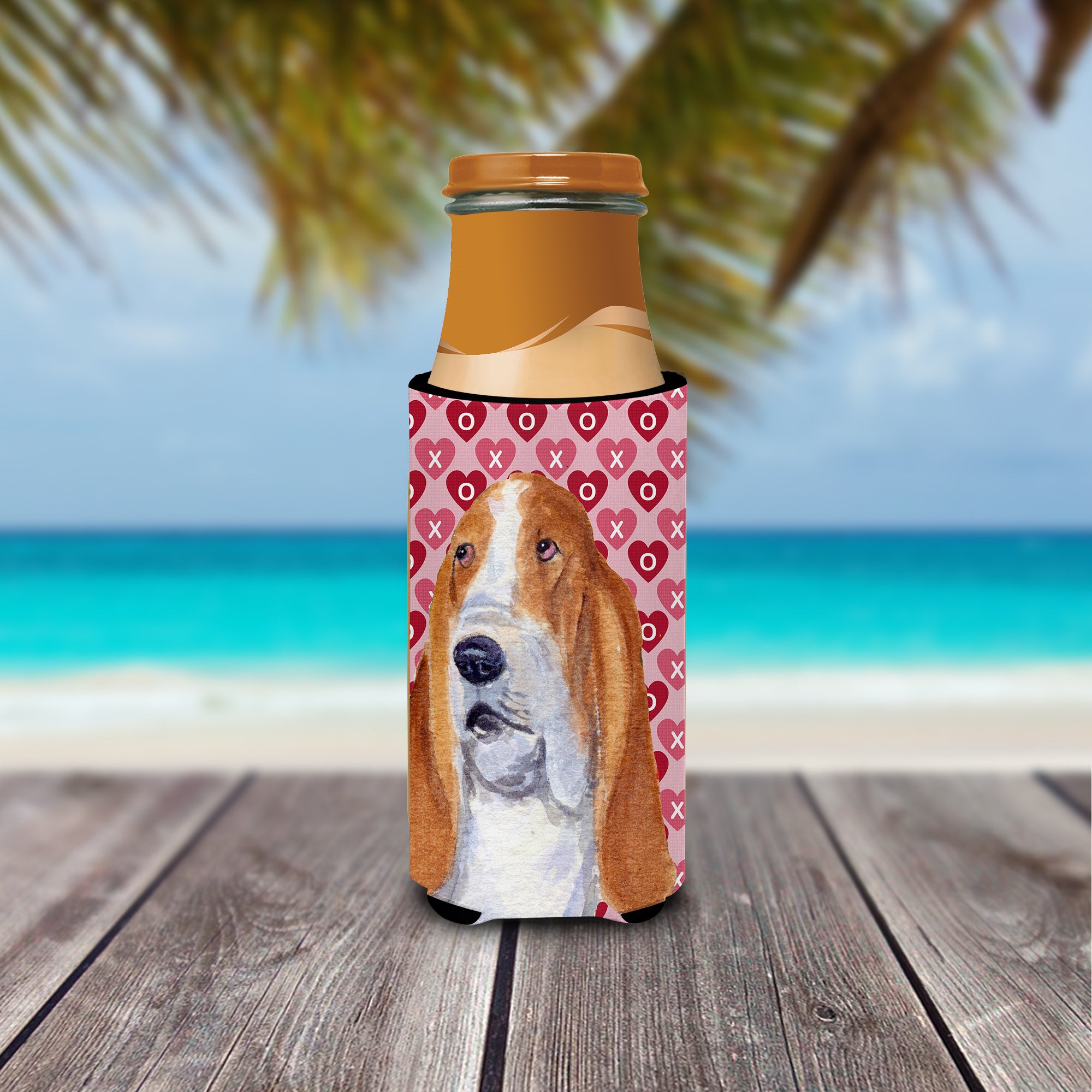 Basset Hound Hearts Love and Valentine's Day Portrait Ultra Beverage Insulators for slim cans SS4528MUK.