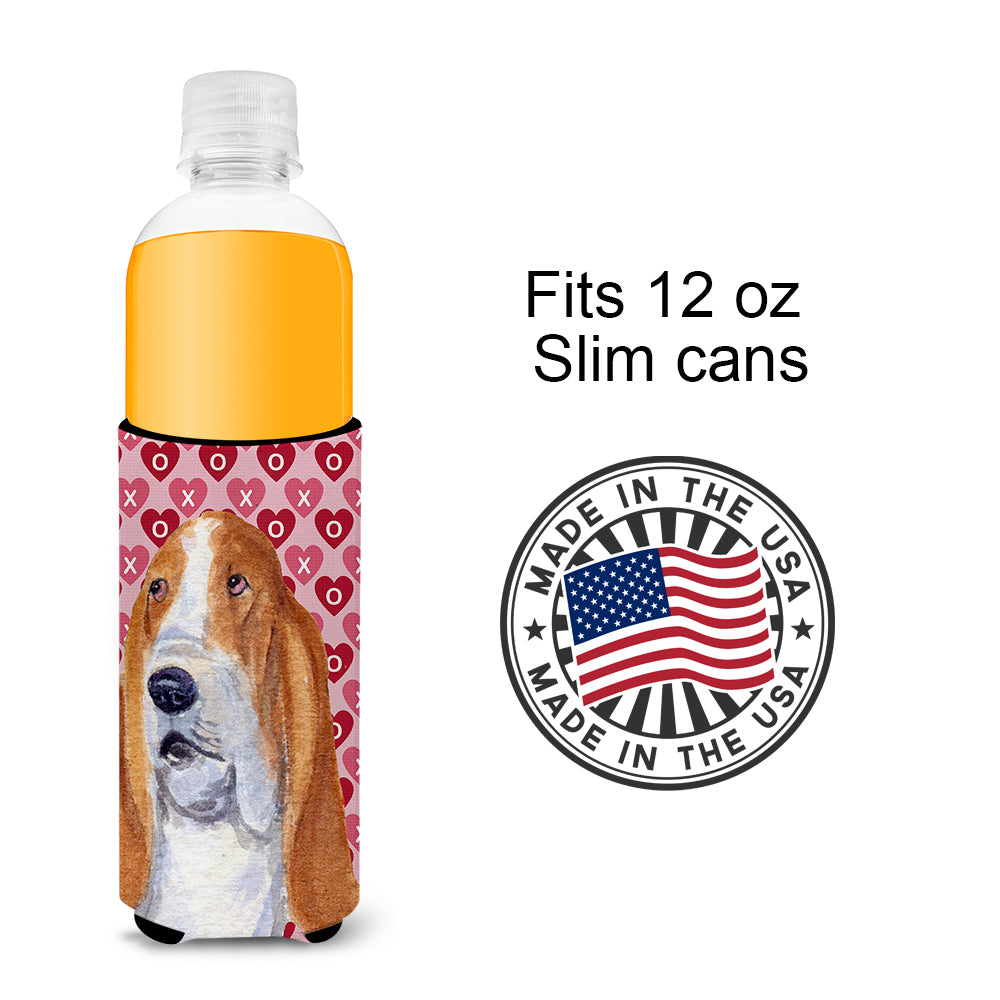 Basset Hound Hearts Love and Valentine's Day Portrait Ultra Beverage Insulators for slim cans SS4528MUK