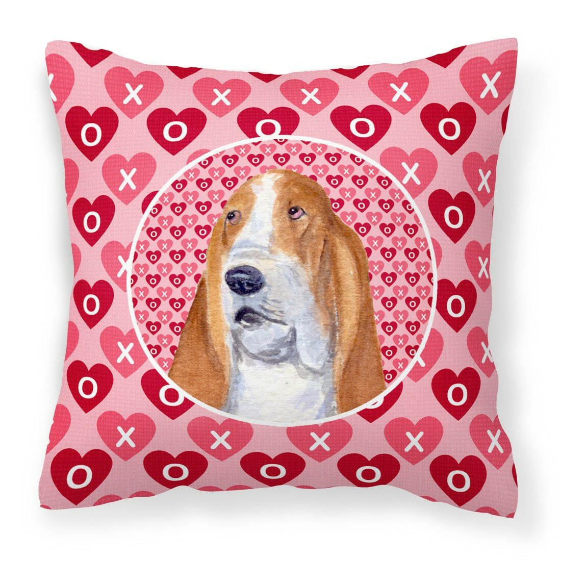 Basset Hound Hearts Love and Valentine's Day Portrait Fabric Decorative Pillow SS4528PW1414 by Caroline's Treasures