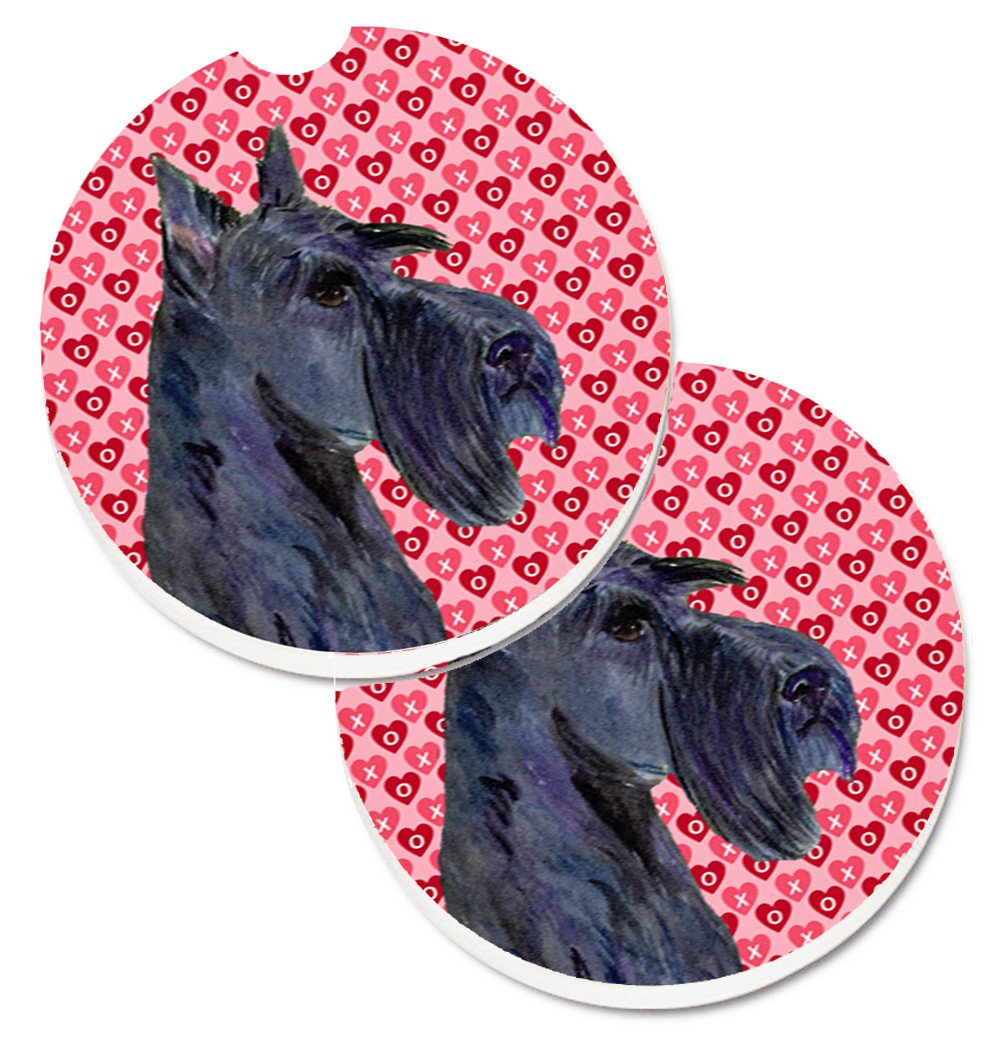 Scottish Terrier Hearts Love Valentine&#39;s Day Portrait Set of 2 Cup Holder Car Coasters SS4529CARC by Caroline&#39;s Treasures