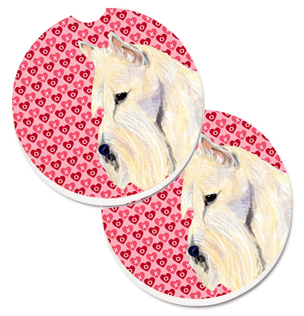 Scottish Terrier Hearts Love Valentine&#39;s Day Portrait Set of 2 Cup Holder Car Coasters SS4530CARC by Caroline&#39;s Treasures