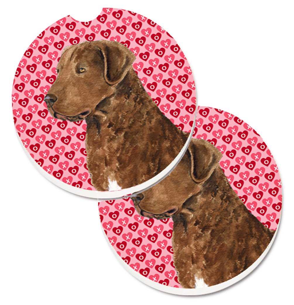 Chesapeake Bay Retriever Hearts Love and Valentine&#39;s Day Set of 2 Cup Holder Car Coasters SS4531CARC by Caroline&#39;s Treasures