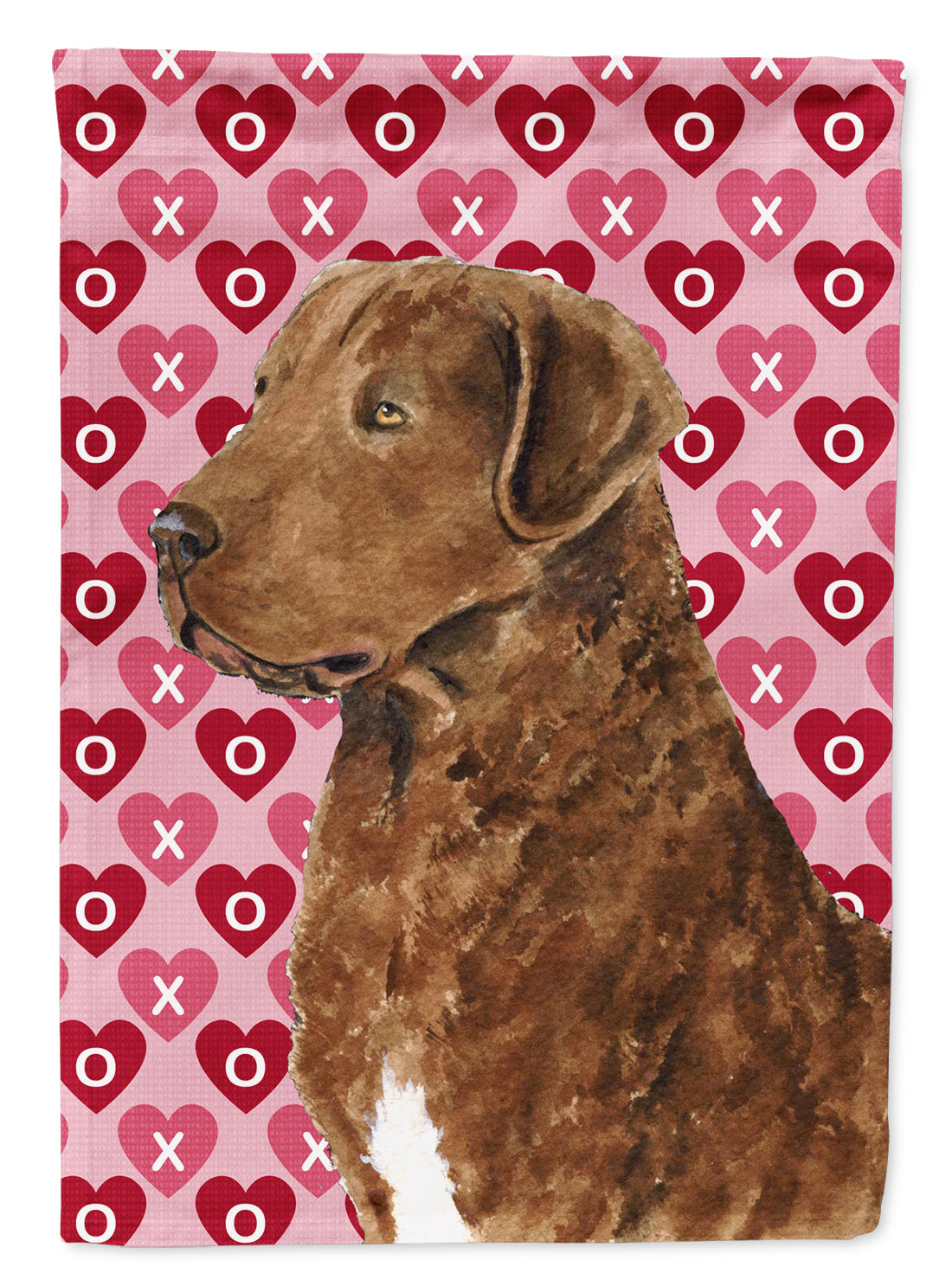 Chesapeake Bay Retriever Hearts Love and Valentine&#39;s Day  Flag  House Size  the-store.com.