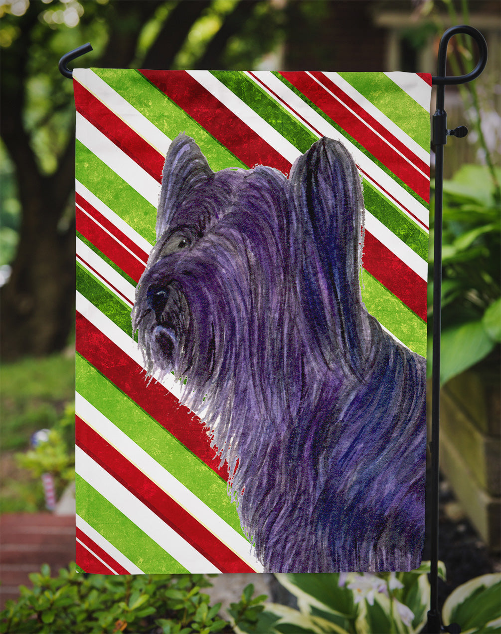 Skye Terrier Candy Cane Holiday Christmas Flag Garden Size