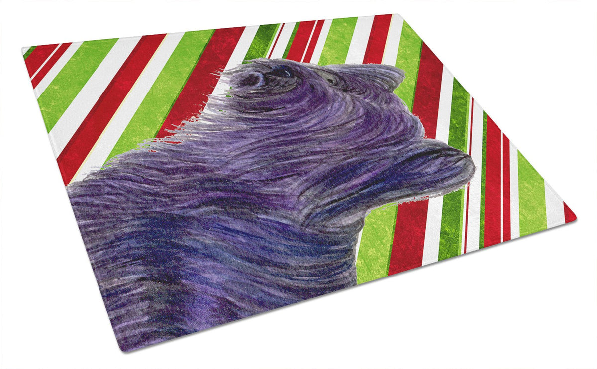 Skye Terrier Candy Cane Holiday Christmas Glass Cutting Board Large by Caroline&#39;s Treasures