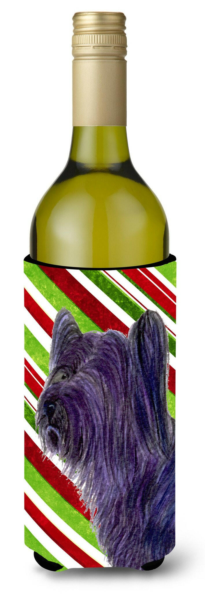 Skye Terrier Candy Cane Holiday Christmas Wine Bottle Beverage Insulator Beverage Insulator Hugger by Caroline&#39;s Treasures