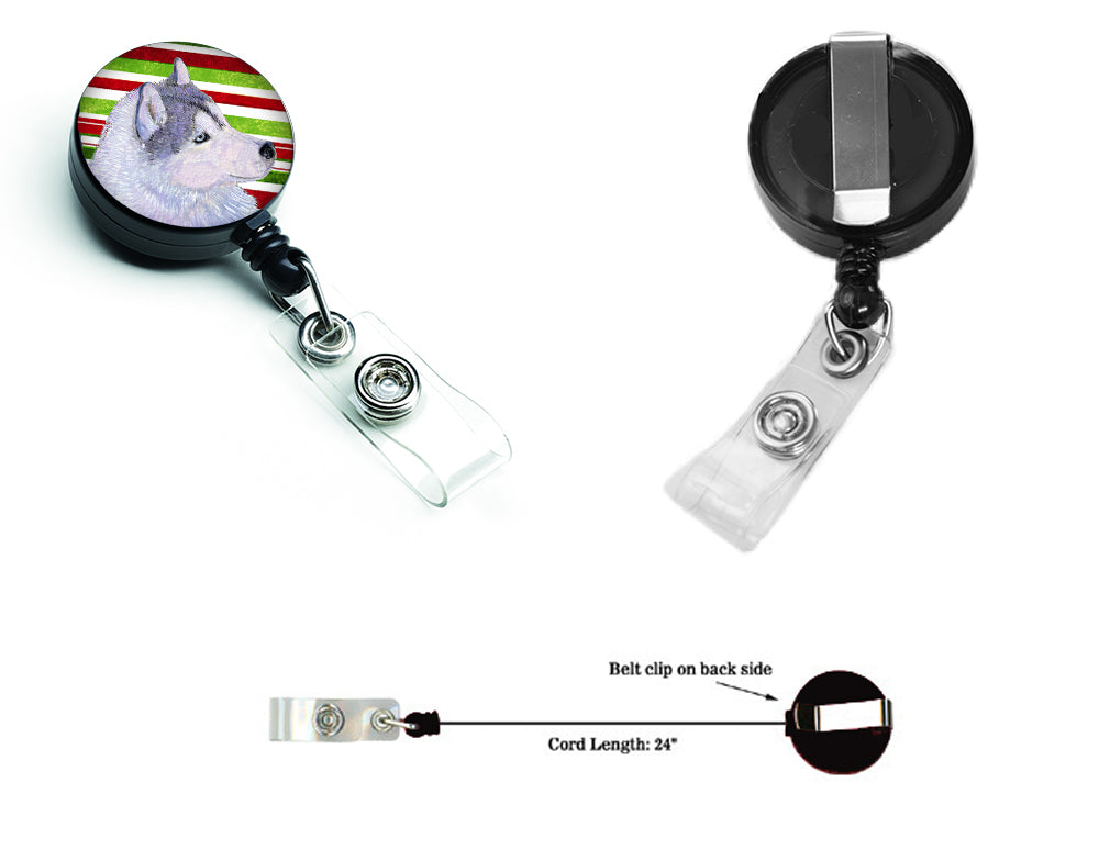 Siberian Husky Candy Cane Holiday Christmas Retractable Badge Reel SS4533BR  the-store.com.
