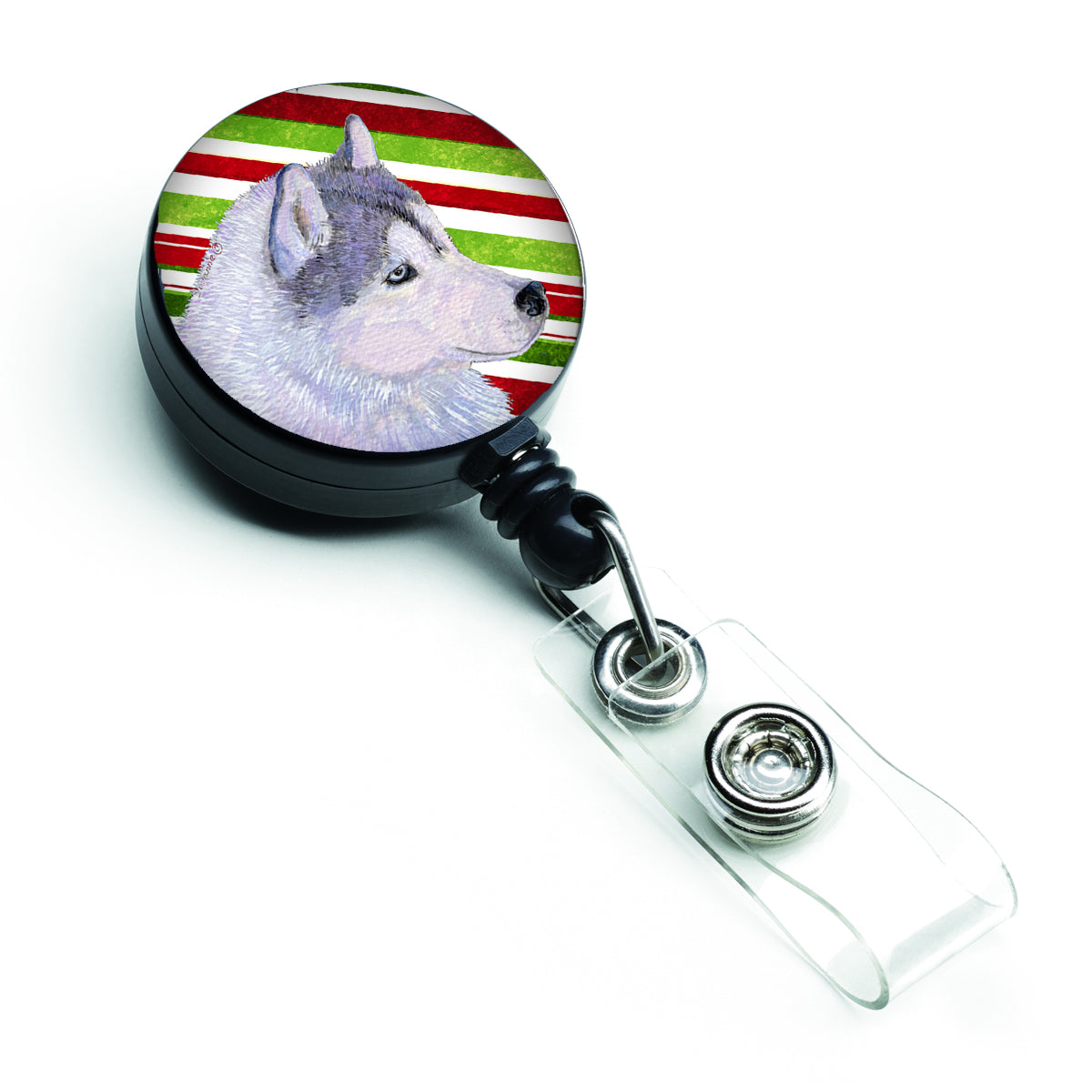 Siberian Husky Candy Cane Holiday Christmas Retractable Badge Reel SS4533BR