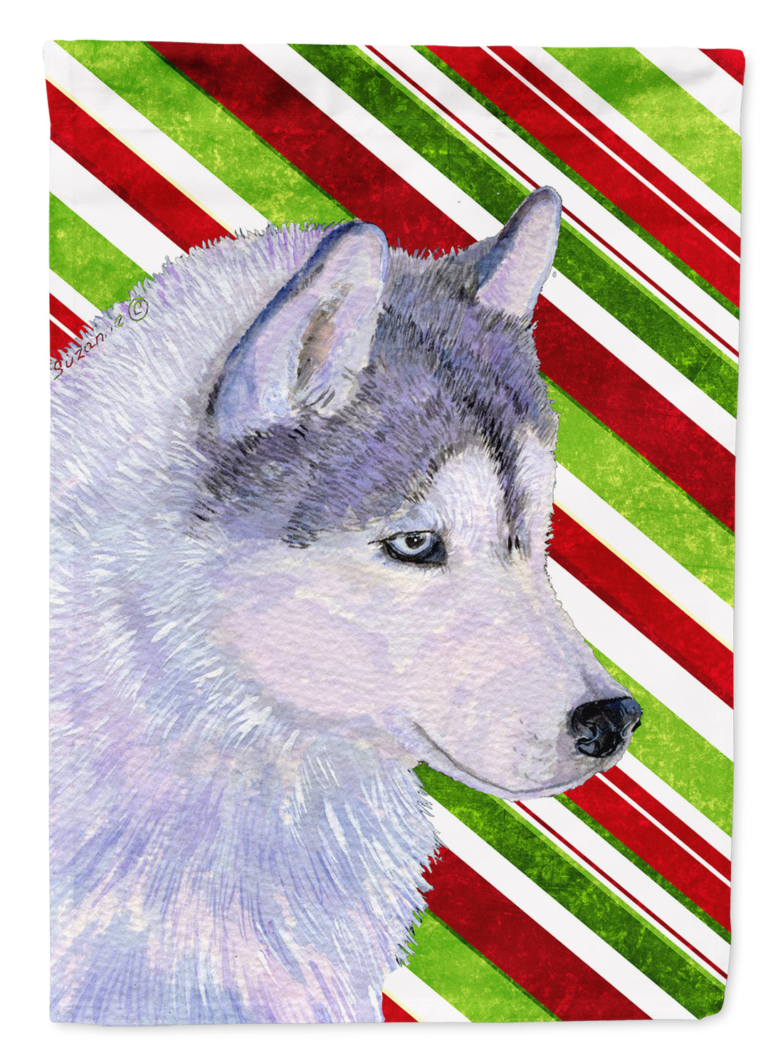 Siberian Husky Candy Cane Holiday Christmas Flag Canvas House Size