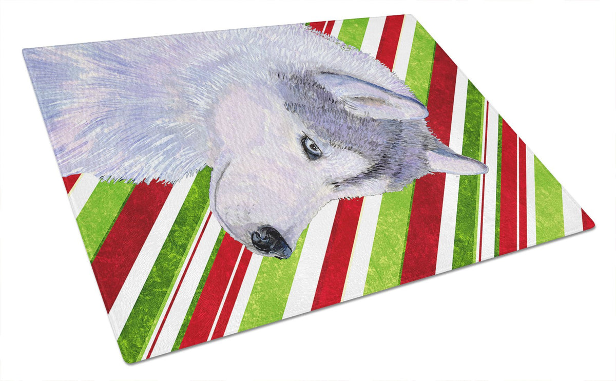 Siberian Husky Candy Cane Holiday Christmas Glass Cutting Board Large by Caroline&#39;s Treasures