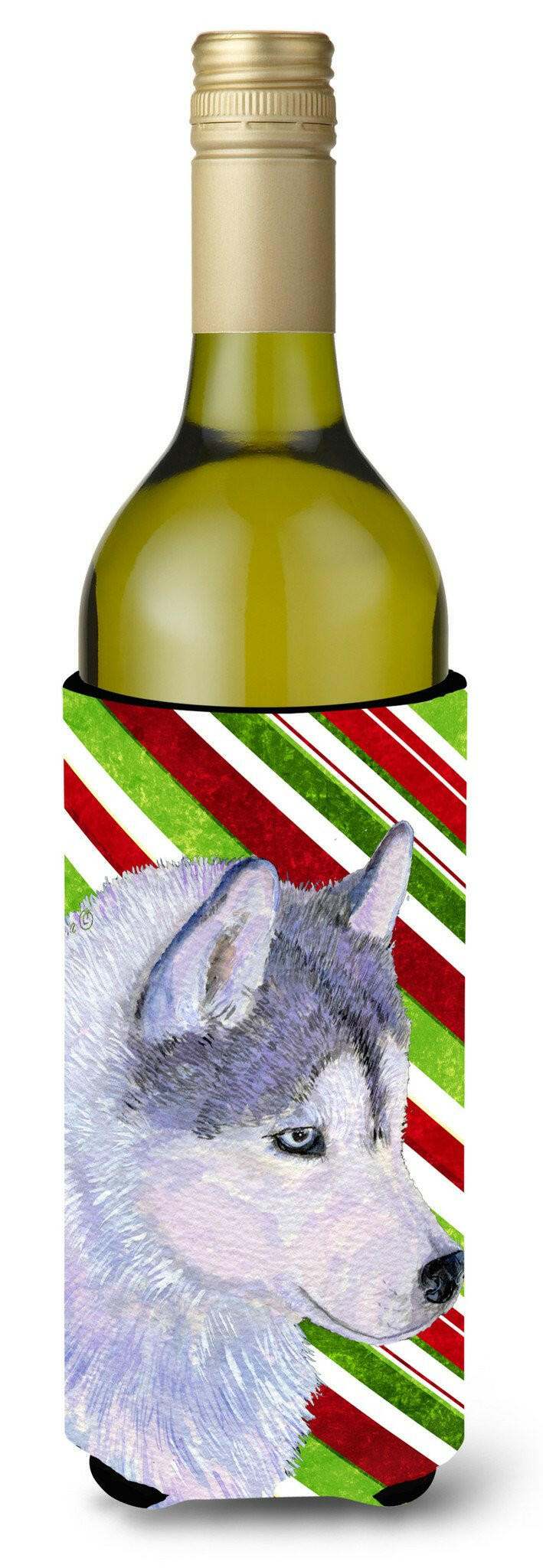 Siberian Husky Candy Cane Holiday Christmas Wine Bottle Beverage Insulator Beverage Insulator Hugger by Caroline&#39;s Treasures