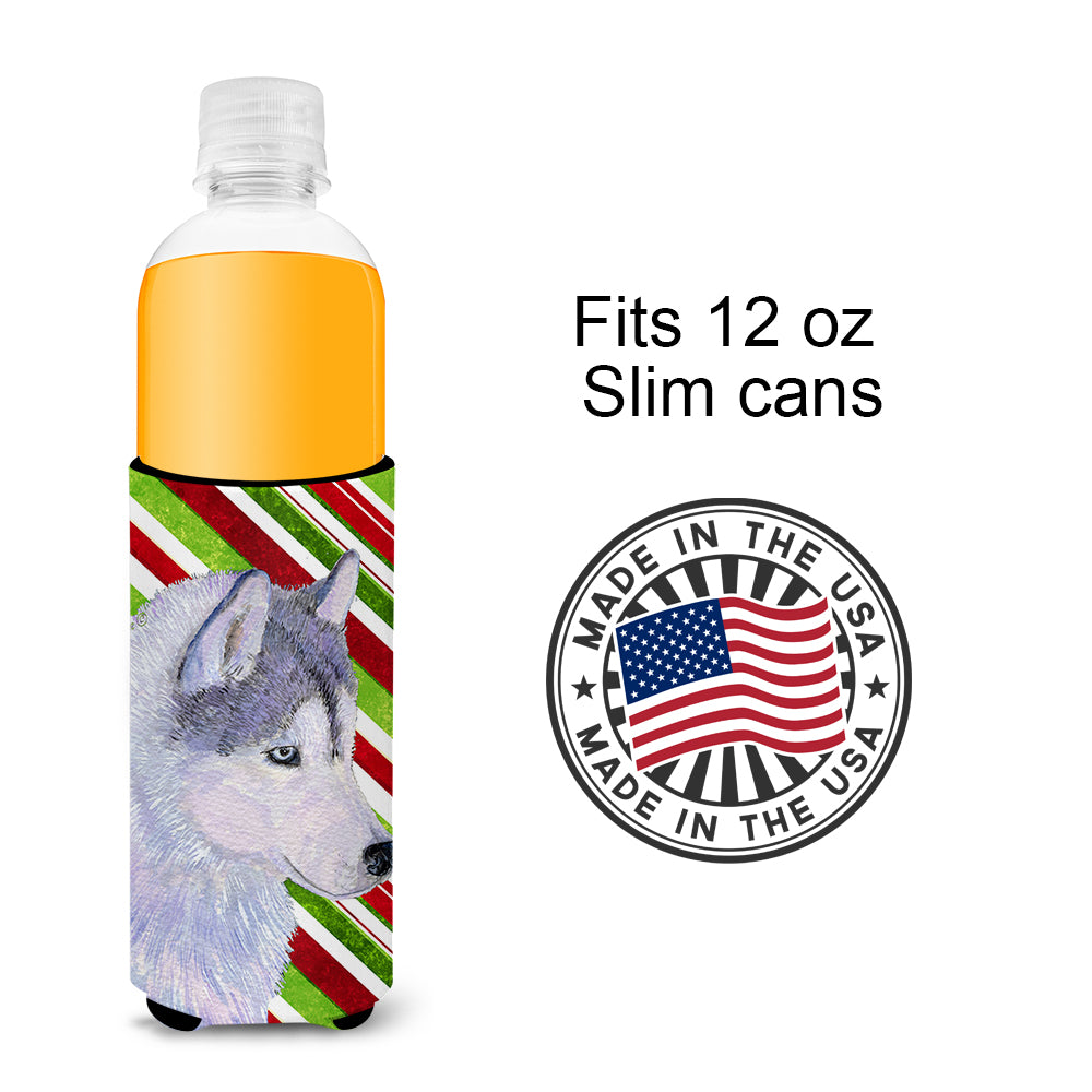Siberian Husky Candy Cane Holiday Christmas Ultra Beverage Insulators for slim cans SS4533MUK.