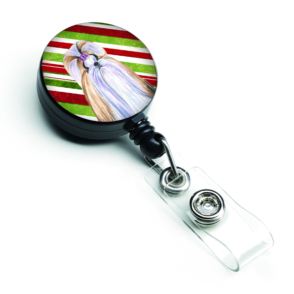 Shih Tzu Candy Cane Holiday Christmas Retractable Badge Reel SS4534BR