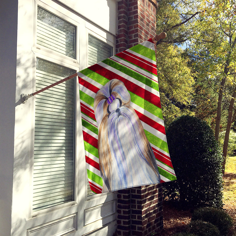 Shih Tzu Candy Cane Holiday Christmas Flag Canvas House Size