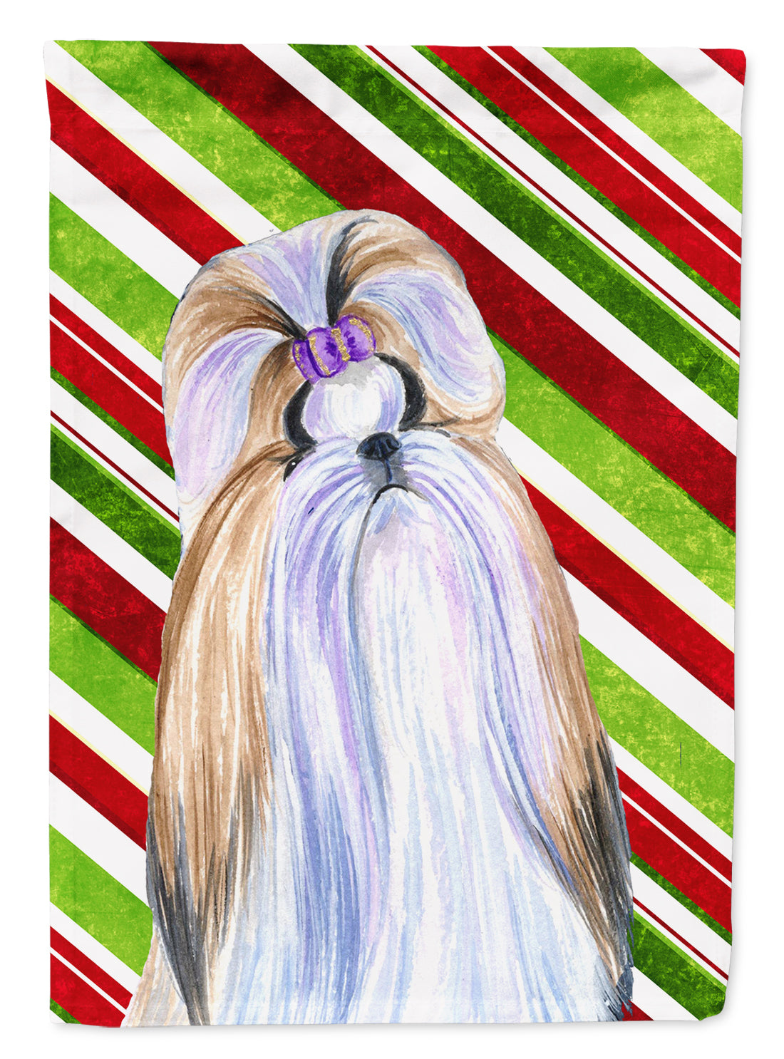 Shih Tzu Candy Cane Holiday Christmas Flag Canvas House Size  the-store.com.