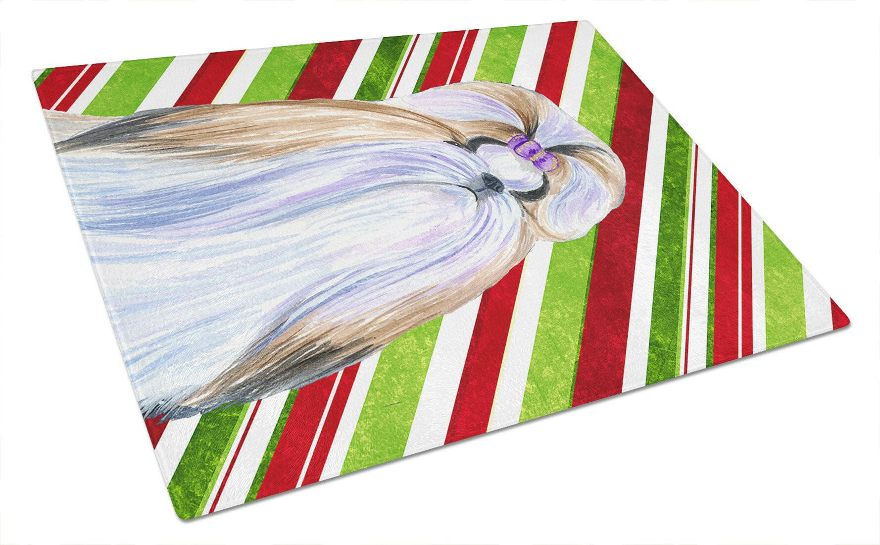Shih Tzu Candy Cane Holiday Christmas Glass Cutting Board Large by Caroline's Treasures