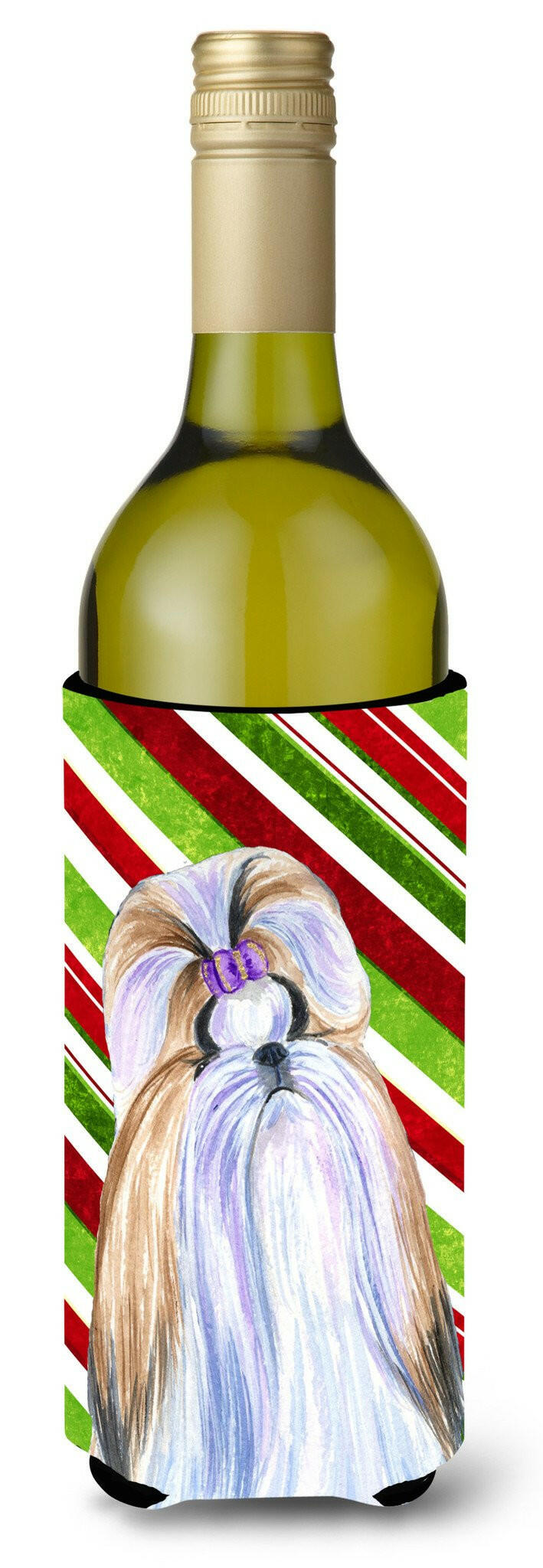 Shih Tzu Candy Cane Holiday Christmas Wine Bottle Beverage Insulator Beverage Insulator Hugger SS4534LITERK by Caroline&#39;s Treasures
