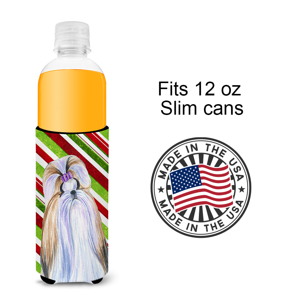 Shih Tzu Candy Cane Holiday Christmas Ultra Beverage Insulators for slim cans SS4534MUK.