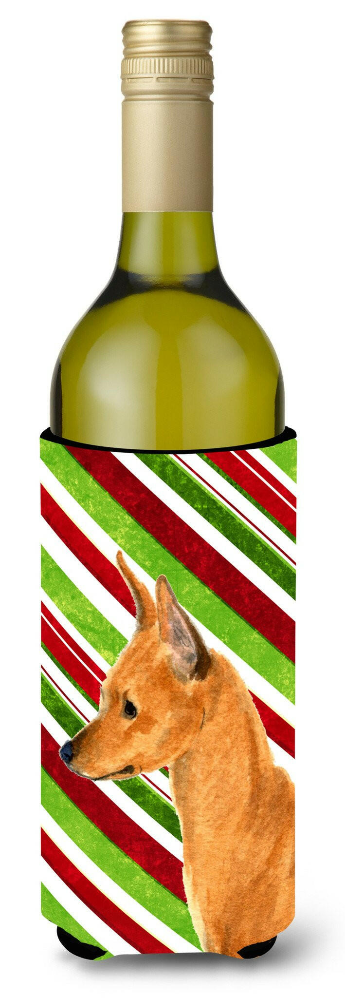 Min Pin Candy Cane Holiday Christmas Wine Bottle Beverage Insulator Beverage Insulator Hugger SS4535LITERK by Caroline&#39;s Treasures