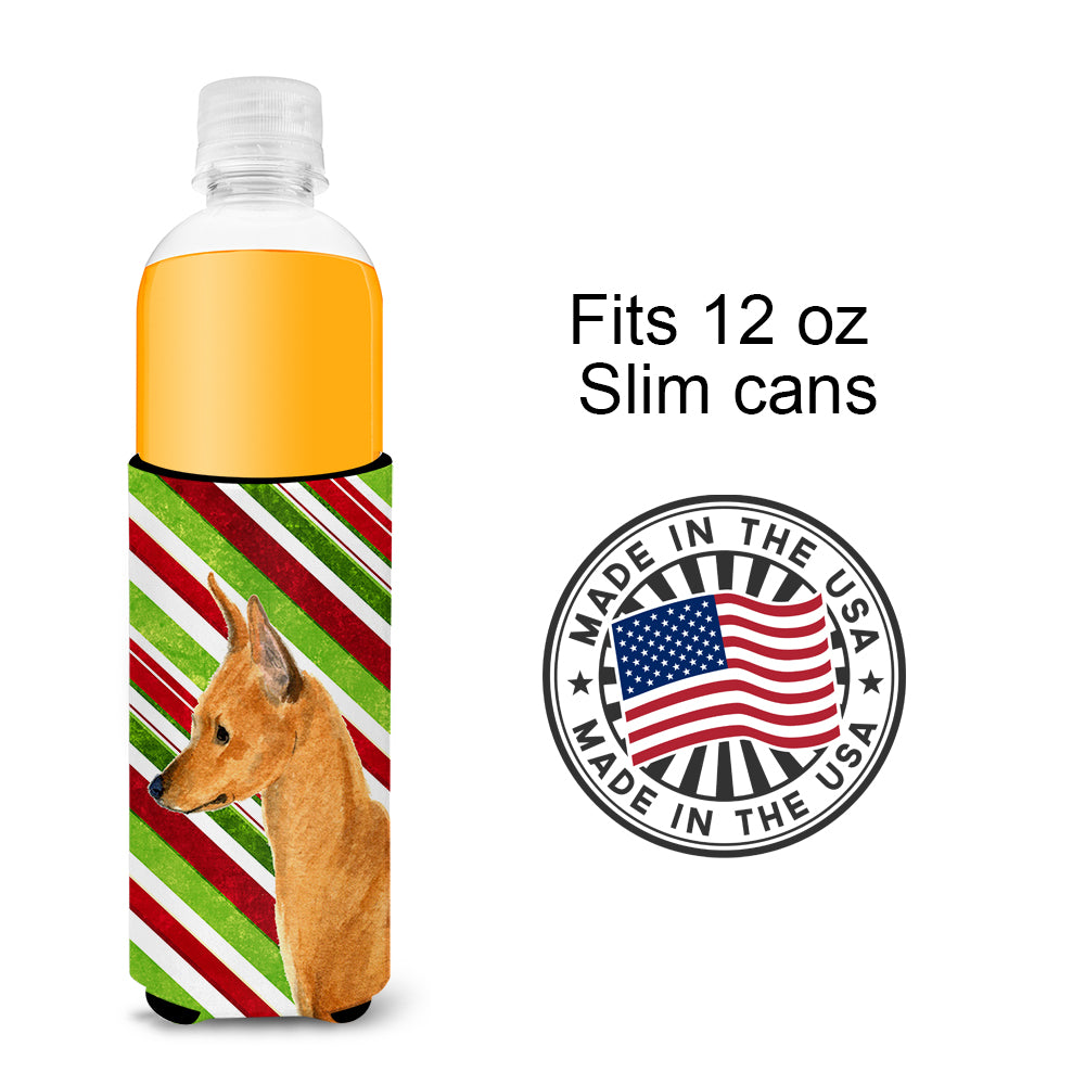 Min Pin Candy Cane Holiday Christmas Ultra Beverage Insulators for slim cans SS4535MUK.