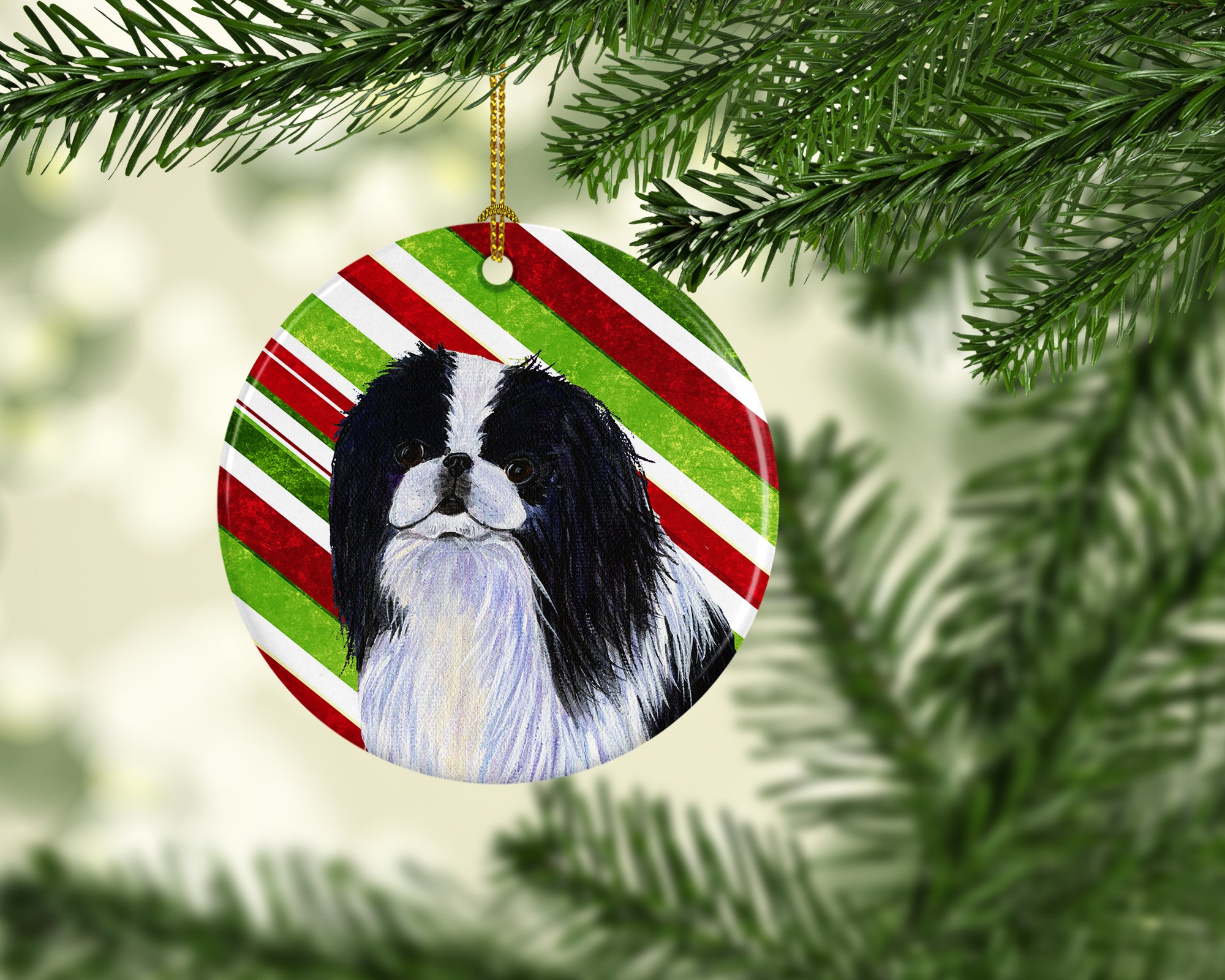 Japanese Chin Candy Cane Holiday Christmas Ceramic Ornament SS4536 - the-store.com