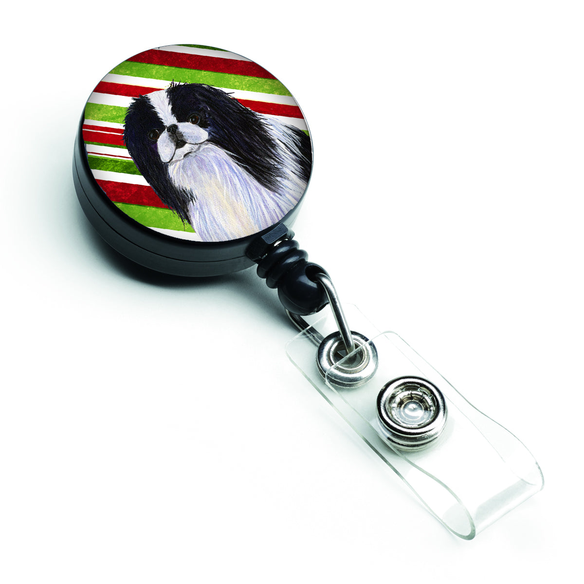Japanese Chin Candy Cane Holiday Christmas Retractable Badge Reel SS4536BR