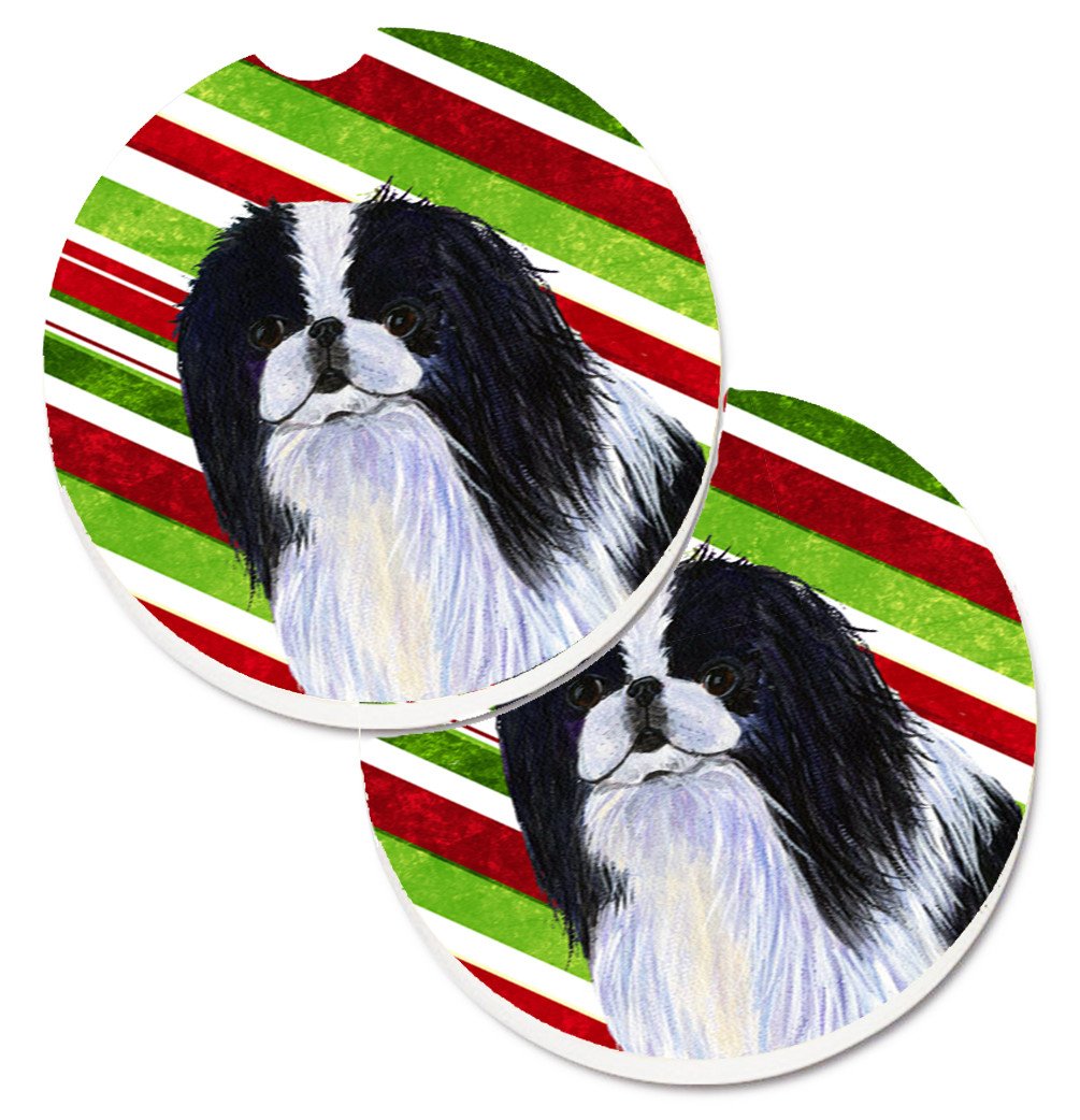 Japanese Chin Candy Cane Holiday Christmas Set of 2 Cup Holder Car Coasters SS4536CARC by Caroline&#39;s Treasures