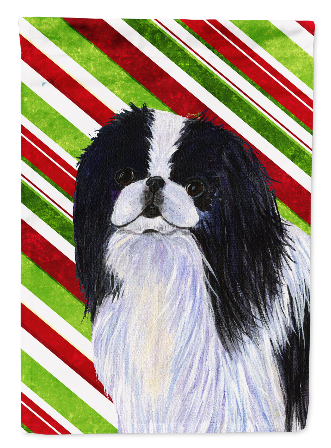 Japanese Chin Candy Cane Holiday Christmas Flag Canvas House Size  the-store.com.